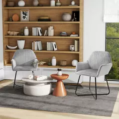 HOMCOM Velvet-Feel Plisse Back Accent Chair - Grey - 2