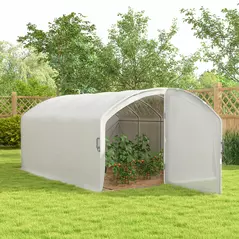 Outsunny Polytunnel Greenhouse Walk-in Grow House with UV-resistant PE Cover, Door, Galvanised Steel Frame, 4 x 3 x 2m, White - 2