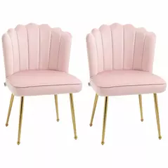 HOMCOM Shell Dining Chairs Set of 2, Upholstered Kitchen Chairs with Gold Metal Legs and Backrest, Velvet Fabric Lounge Leisure Chairs for Living Room, Reception Room, Pink - 1