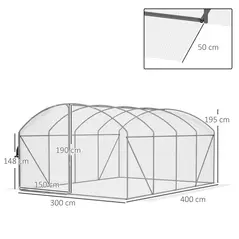 Outsunny Polytunnel Greenhouse Walk-in Grow House with UV-resistant PE Cover, Door, Galvanised Steel Frame, 4 x 3 x 2m, White - 3