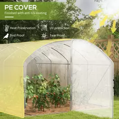 Outsunny Polytunnel Greenhouse Walk-in Grow House with UV-resistant PE Cover, Door, Galvanised Steel Frame, 4 x 3 x 2m, White - 4