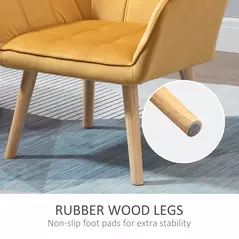 HOMCOM Armchair Accent Chair, Vanity Chair with Wide Arms, Slanted Back, Padding, Metal Frame, Wooden Legs, Home Bedroom Furniture Seating, Set of 2, Yellow - 6