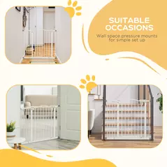 PawHut Metal 74-100cm Adjustable Pet Gate Safety Barrier w/ Auto-Close Door White - 6