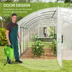 Outsunny Polytunnel Greenhouse Walk-in Grow House with UV-resistant PE Cover, Door, Galvanised Steel Frame, 4 x 3 x 2m, White - 5