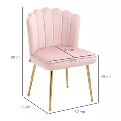 HOMCOM Shell Dining Chairs Set of 2, Upholstered Kitchen Chairs with Gold Metal Legs and Backrest, Velvet Fabric Lounge Leisure Chairs for Living Room, Reception Room, Pink - 3