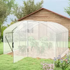 Outsunny Polytunnel Greenhouse Walk-in Grow House with UV-resistant PE Cover, Door, Galvanised Steel Frame, 4 x 3 x 2m, White - 9