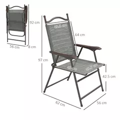 Outsunny Set of Two Folding Garden Chairs, with Fabric Mesh Seats - Dark Grey - 3