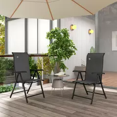 Outsunny Set of Two Folding Garden Chairs, with Seven-Position Adjustable Backs - Grey - 2