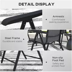 Outsunny Set of Two Folding Garden Chairs, with Seven-Position Adjustable Backs - Grey - 7