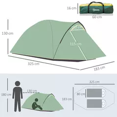 Outsunny Dome Tent for 2 Person Camping Tent with Large Windows, Waterproof Green and Yellow - 3