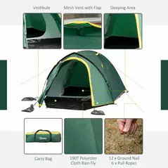 Outsunny Dome Tent for 2 Person Camping Tent with Large Windows, Waterproof Green and Yellow - 5