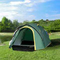 Outsunny Dome Tent for 2 Person Camping Tent with Large Windows, Waterproof Green and Yellow - 2