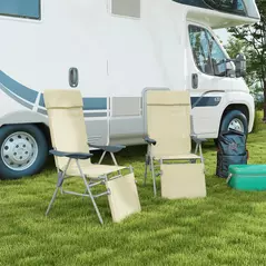 Outsunny Set of Two Sun Loungers, with Five-Position Adjustable Backs - Beige - 2