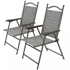Outsunny Set of Two Folding Garden Chairs, with Fabric Mesh Seats - Dark Grey - 1
