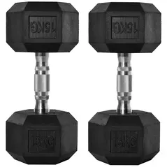 HOMCOM 2x15kg Rubber Hex Dumbbell Portable Hand Weights Dumbbell Home Gym Workout Fitness Hand Dumbbell - 1