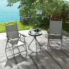 Outsunny Set of Two Folding Garden Chairs, with Fabric Mesh Seats - Dark Grey - 7