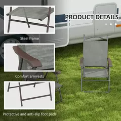 Outsunny Set of Two Folding Garden Chairs, with Fabric Mesh Seats - Dark Grey - 6
