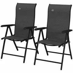 Outsunny Set of Two Folding Garden Chairs, with Seven-Position Adjustable Backs - Grey - 10