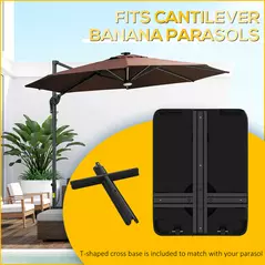 Outsunny Heavy Duty Parasol Base Plastic Umbrella Stand for Cantilever Banana Parasol with Wheels, Water and Sand Filled - 4