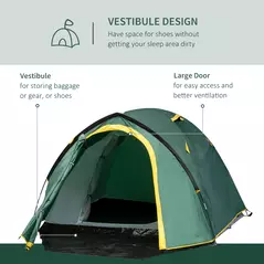 Outsunny Dome Tent for 2 Person Camping Tent with Large Windows, Waterproof Green and Yellow - 4