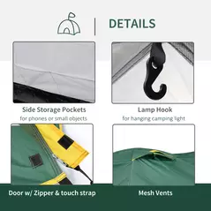 Outsunny Dome Tent for 2 Person Camping Tent with Large Windows, Waterproof Green and Yellow - 6