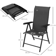 Outsunny Set of Two Folding Garden Chairs, with Seven-Position Adjustable Backs - Grey - 3