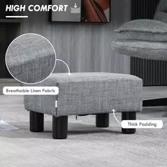 HOMCOM Linen Fabric Footstool Ottoman Cube with 4 Plastic Legs, Grey - 4