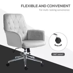 Vinsetto Linen Computer Chair with Armrest, Modern Swivel Chair with Adjustable Height, Light Grey - 7