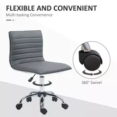 HOMCOM Armless Task Desk Chair, Swivel Office Chair with Faux Leather, Adjustable Seat Height, Chrome Base, Wheels for Home, Dark Grey - 6