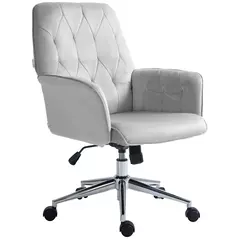 Vinsetto Linen Computer Chair with Armrest, Modern Swivel Chair with Adjustable Height, Light Grey - 1
