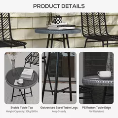 Outsunny Rattan Border Outdoor Side Table - Grey - 6