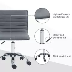 HOMCOM Armless Task Desk Chair, Swivel Office Chair with Faux Leather, Adjustable Seat Height, Chrome Base, Wheels for Home, Dark Grey - 7