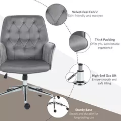 Vinsetto Linen Computer Chair with Armrest, Modern Swivel Chair with Adjustable Height, Dark Grey - 7