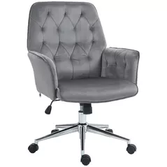 Vinsetto Linen Computer Chair with Armrest, Modern Swivel Chair with Adjustable Height, Dark Grey - 1