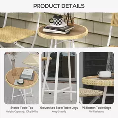 Outsunny Rattan Border Outdoor Side Table - Natural Wood Finish - 6