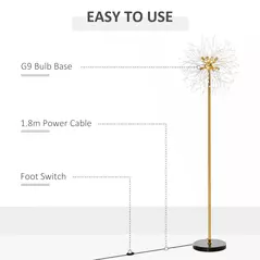 HOMCOM 160cm Dandelion-Crystallite Floor Lamp, with Foot Switch - 6