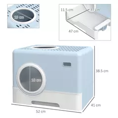 PawHut Enclosed Cat Litter Box, with Lid, Front Entry, Top Exit, Pull-Out Tray, Scoop - Blue - 3