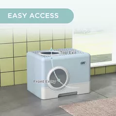 PawHut Enclosed Cat Litter Box, with Lid, Front Entry, Top Exit, Pull-Out Tray, Scoop - Blue - 5