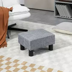 HOMCOM Linen Fabric Footstool Ottoman Cube with 4 Plastic Legs, Grey - 2