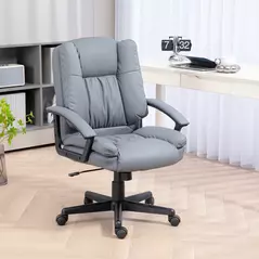 HOMCOM Office Chair, Computer Desk Chair, Mid Back Executive Chair with Adjustable Height and Swivel Rolling Wheels for Home Study, Light Grey - 2