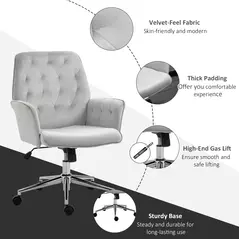 Vinsetto Linen Computer Chair with Armrest, Modern Swivel Chair with Adjustable Height, Light Grey - 5