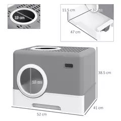PawHut Enclosed Cat Litter Box, with Lid, Front Entry, Top Exit, Pull-Out Tray, Scoop - Grey - 3