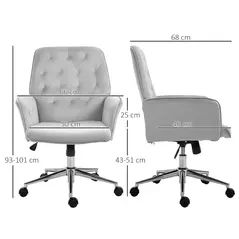 Vinsetto Linen Computer Chair with Armrest, Modern Swivel Chair with Adjustable Height, Light Grey - 3