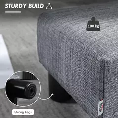 HOMCOM Linen Fabric Footstool Ottoman Cube with 4 Plastic Legs, Grey - 5