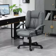 HOMCOM Office Chair, Computer Desk Chair, Mid Back Executive Chair with Adjustable Height and Swivel Rolling Wheels for Home Study, Dark Grey - 2