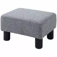 HOMCOM Linen Fabric Footstool Ottoman Cube with 4 Plastic Legs, Grey - 1