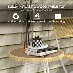 Outsunny Rattan Border Outdoor Side Table - Natural Wood Finish - 5