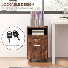 Vinsetto Lockable Two-Drawer Filing Cabinet, with Wheels - Wood-Effect - 4