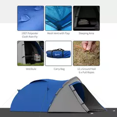 Outsunny Two-Man Dome Tent, with Front Vestibule - Blue/Grey - 4