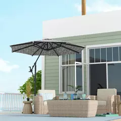 Outsunny 3(m) Convertible Cantilever Parasol and Centre-post Garden Parasol with Cross Base, 360° Rotation Banana Parasol with Crank Handle and 8 Ribs, Hanging Patio Umbrella, Black and White - 2